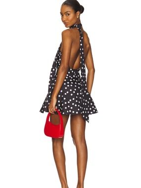 Polka Dot Backless Halter Mini Dress - Black/White